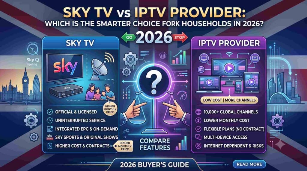 Sky TV versus IPTV provider comparison UK 2026